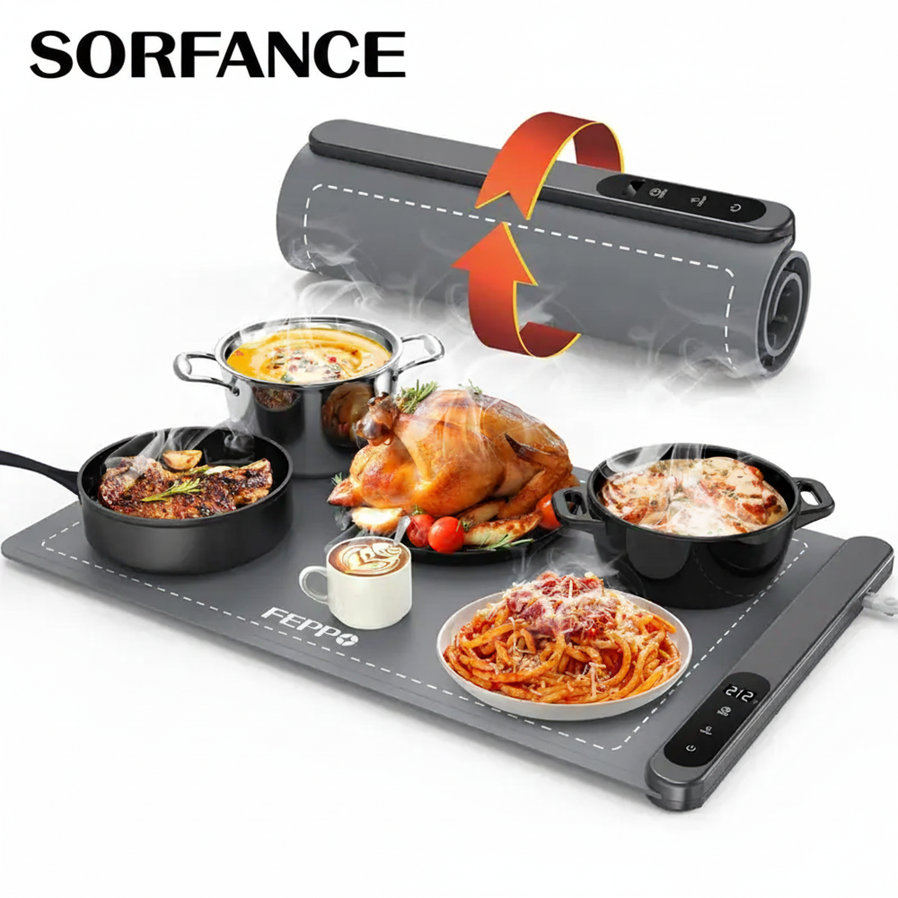 Sorfance Fast-Heating Roll-Up Food Warmer Mat with 6 Temp/Timer Settings.