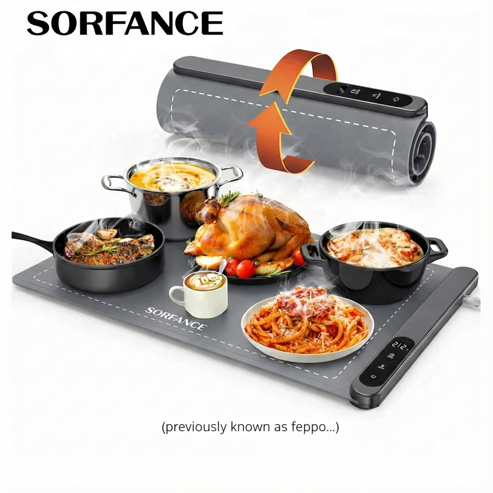 Sorfance Fast-Heating Roll-Up Food Warmer Mat with 6 Temp/Timer Settings.